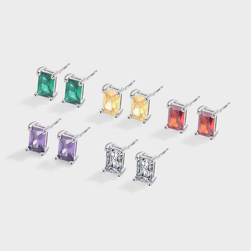 

Классические серьги-гвоздики багет с рубином, изумрудом, аметистом и топазом для женщин, красочные оригинальные юбилейные украшения из стерлингового серебра серебряный