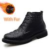 Mens Boots High Quality Men Casual Shoes Winter Lace-Up Side Zipper Ankle Boots Plush Warm Outdoor Snow Shoes Crocodile Pattern