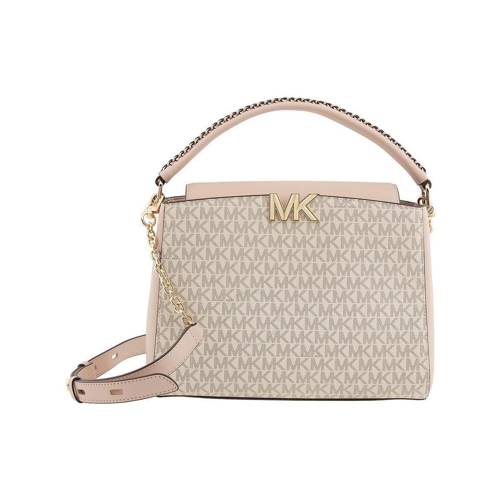 Michael Kors Karlie Vintage Monogram Logo Color Block Leather Shoulder Bag Women handbags Vanilla-White Pink 30F1GCDS2B-173