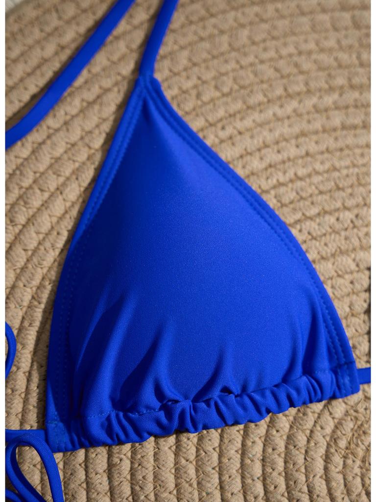 Women's Solid Color Triangle Bikini - Lace-up, High Elasticity, Quick-dry, Breathable, Removable Padding, Sexy Swimwear