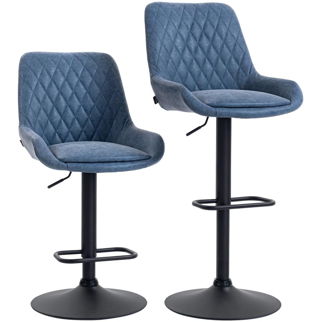 Set Of Two Faux Leather Retro Bar Stools Dark Blue