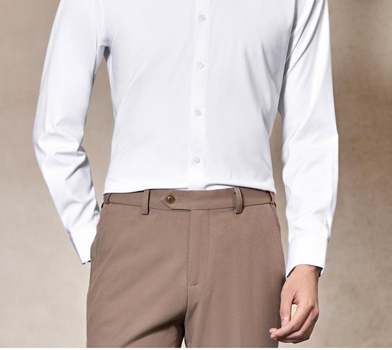 Langdeng Cotton Wool Long Sleeved White Shirt for Business Formal Wear