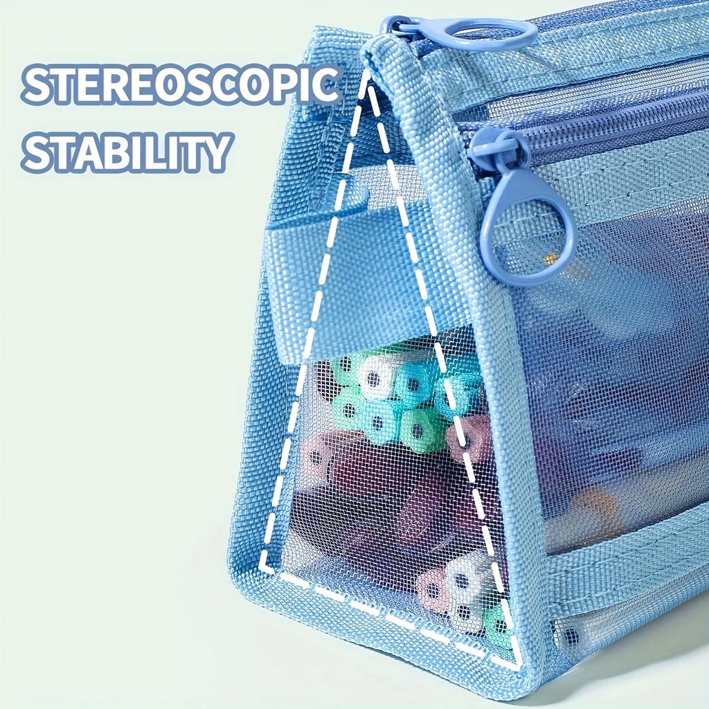 Desk Storage Pencil Case with Handle and Zipper Clear Double-layer Pencil Pouch Marker Pouch, Cute Stationary Organizer Pen Bag