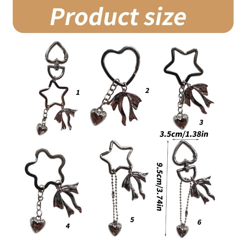 Heart Star Bowknot Charm Keychains Sweet Lovely Pendant Hangings Ornament Keyring Backpack Decoration for Women Girls