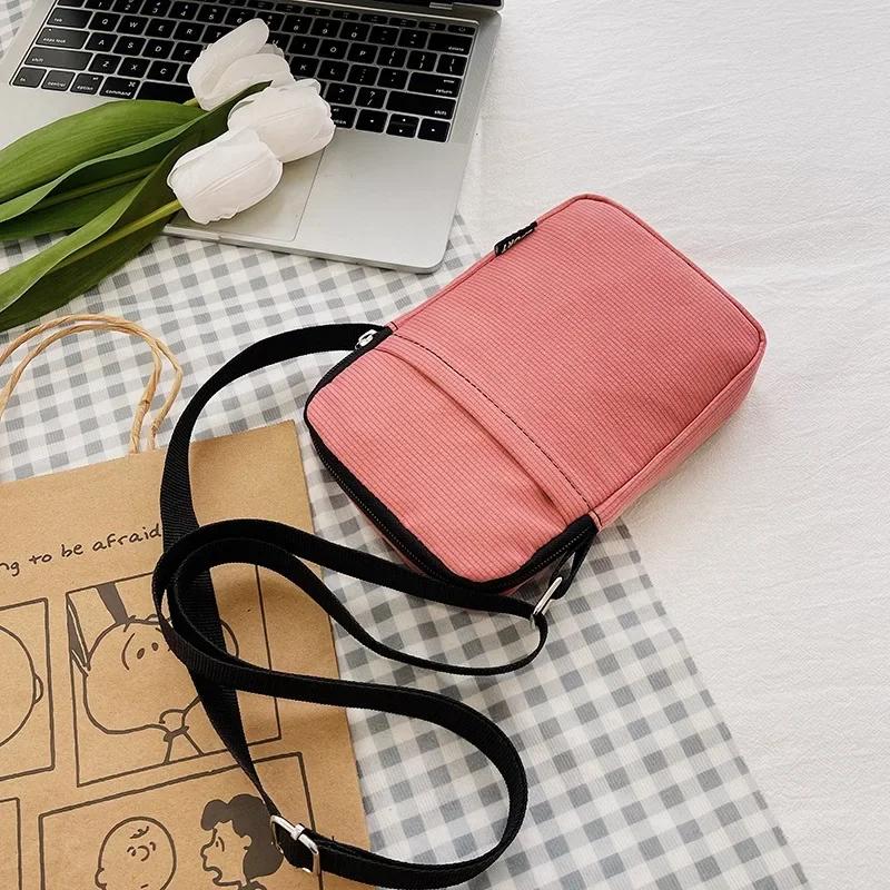 Canvas Mobile Phone Pouch Women Mini Crossbody Bag Single Shoulder Bag Vertical Key Mobile Phone Bag Portable Coin Purse Wallet