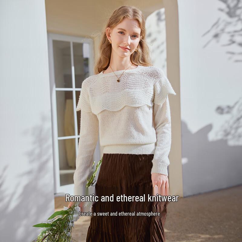 Women s Ruffle Hollow Out Knit Pullover S