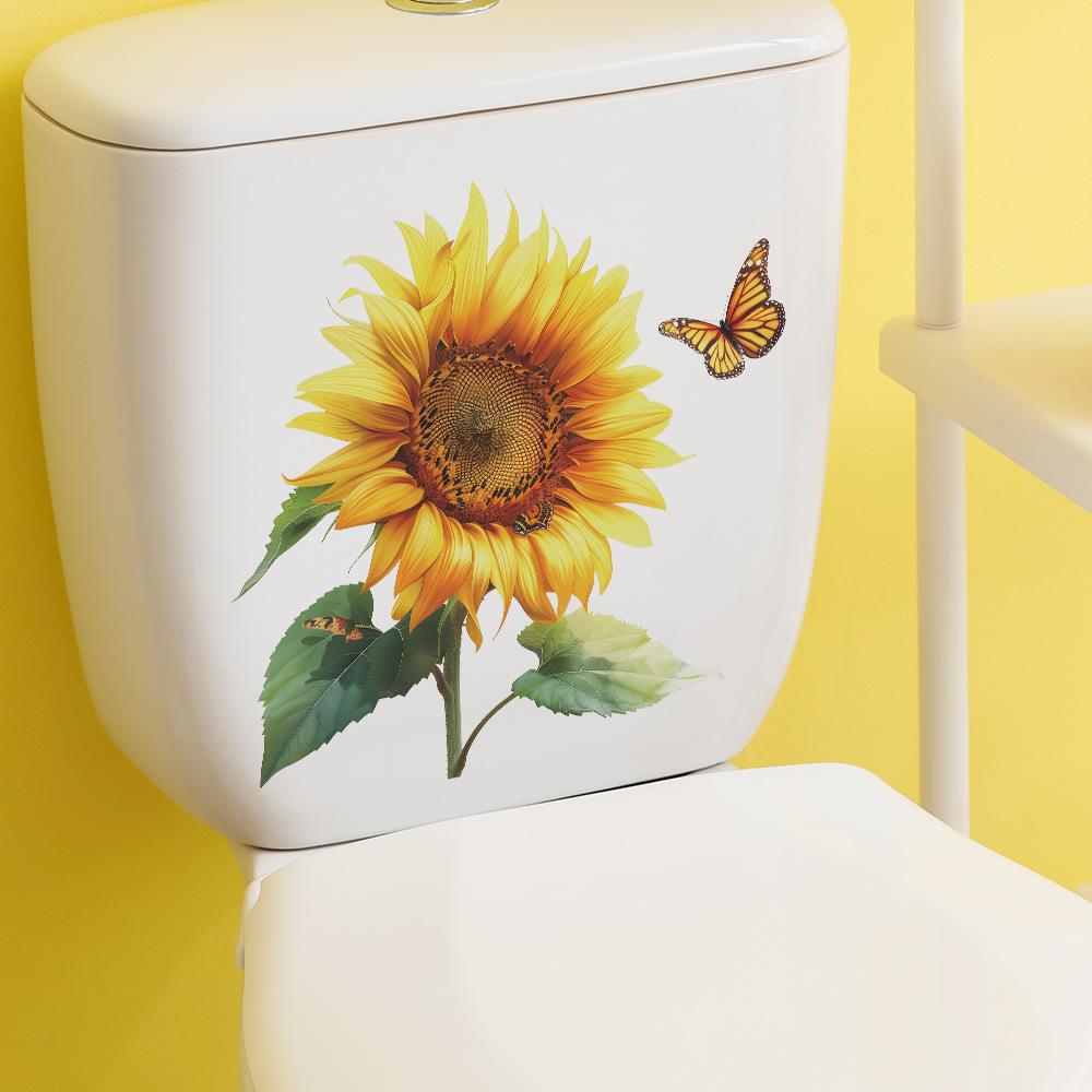 Samolepka na zeď Fun-m109 Malovaná slunečnice Butterfly WC s koupelnou Zkrášlení koupelny