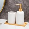 3PCS Ceramic Liquid Soap Dispenser with Storage Wood Tray Toothbrush Cup for Household Bathroom Organizing Essential
