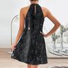 Dámské šaty Lesklé flitry Bez rukávů Zkřížená ohlávka Výstřih Volný Linie Volný lem Jednobarevné Mini šaty Party Ples Večerní šaty