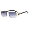 Metal Frameless Edge-Cut Men's Sunglasses with Trendy Leopard Design - Ideal for Driving, European & American Style, Sun Protection