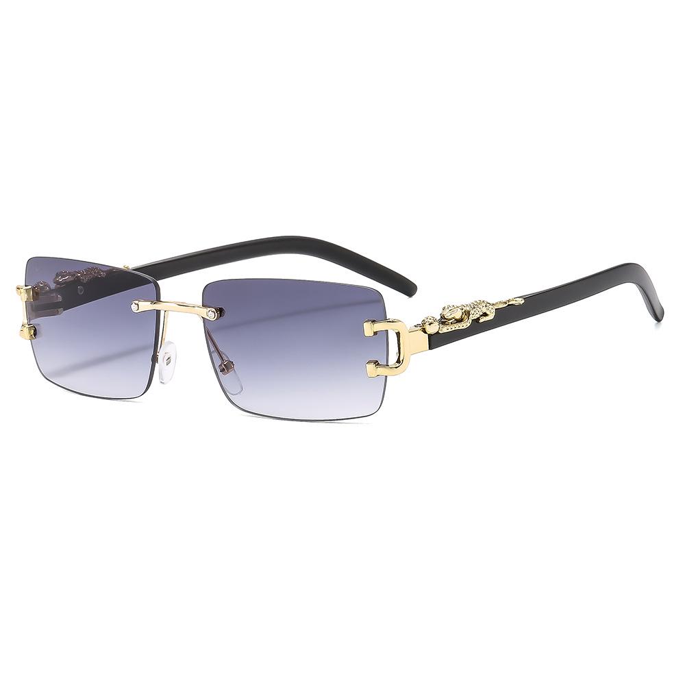 Metal Frameless Edge-Cut Men's Sunglasses with Trendy Leopard Design - Ideal for Driving, European & American Style, Sun Protection