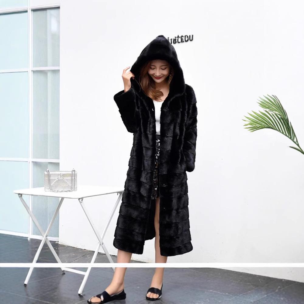 2024 Women's Faux Mink Fur Hooded Long Coat – Slim Fit