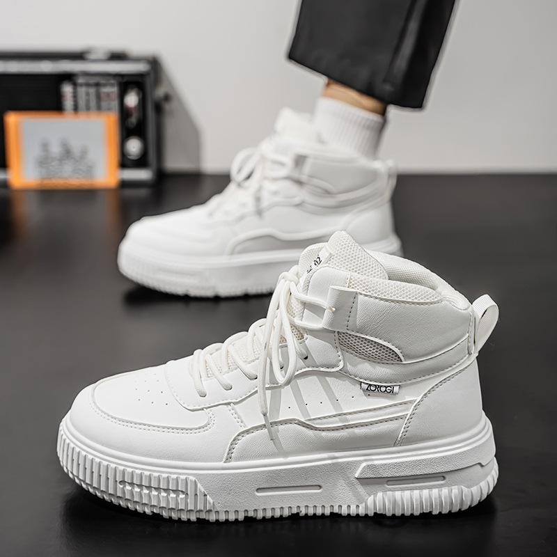 European station tide brand autumn and winter little white men's shoes thick-soled high-top sports and leisure shoes versatile large-size leather