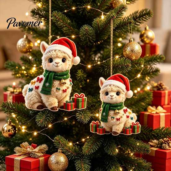 Holiday Celebration Ornaments for Family 2Pcs Christmas Alpaca Hanging Ornaments, 2D Flat Acrylic Decoration, Seasonal Festive Room Decorations
