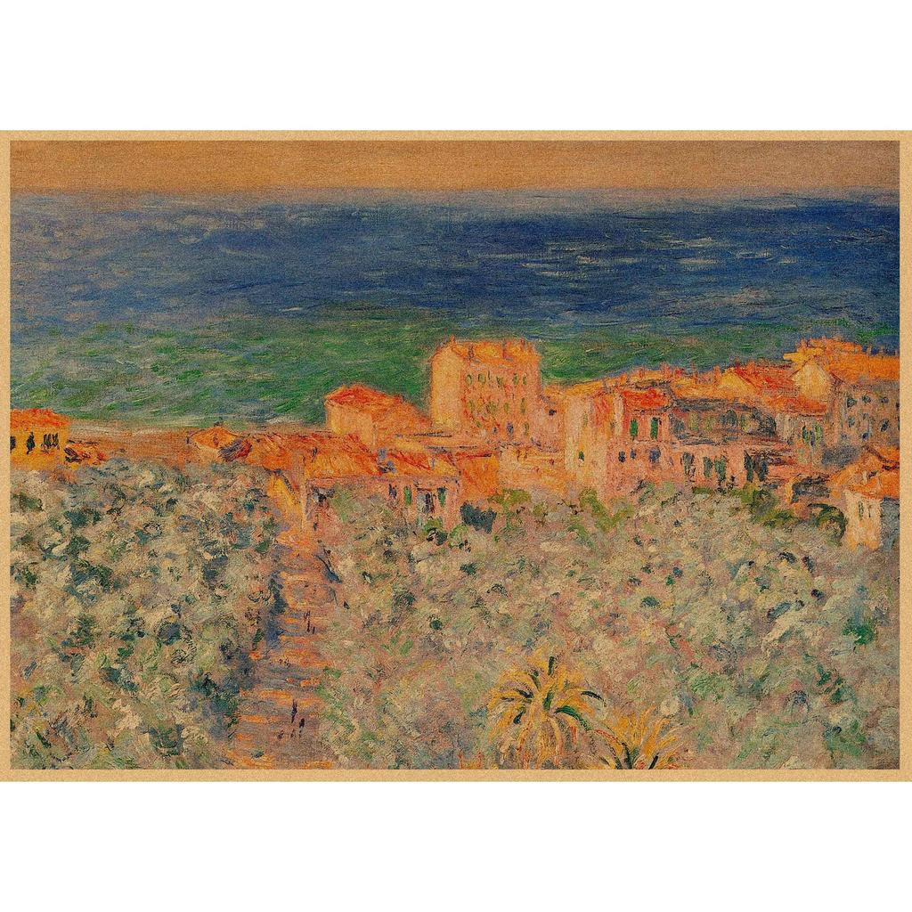 Monet Oil Painting Retro Kraft Paper Poster for Restaurant, Bar, Cafe Wall Decor