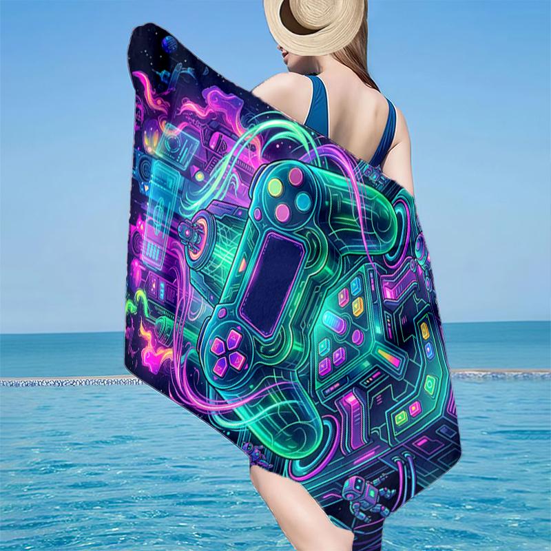 Neon Gaming Controller Beach Towel, Super Soft Microfiber, Gift for Her/Him, Birthday, for Pool, Beach, Travel, Home Decor Fan gifts