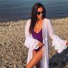 Sexy Long Coverups Bikini White Multilayer Ruffle Sleeves Summer Beach Dress Elegant Women Beach Wear Swim Suit Cover Up D5
