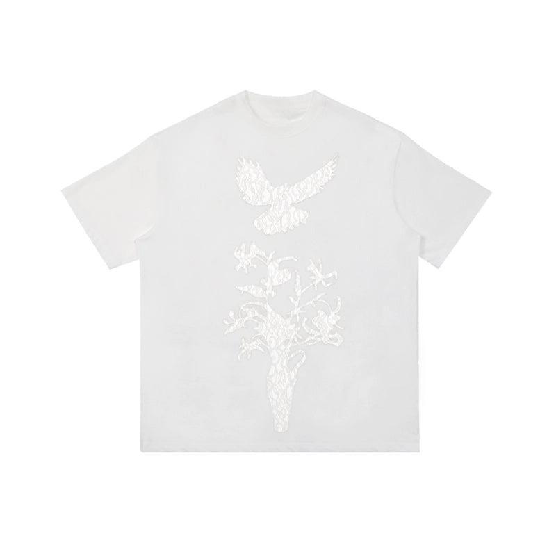 

Bird Print Black Street Trendy Casual TShirt Mens and Womens Luxury Brand Top 4XL