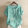 Women's Fashion Chrysanthemum Prined Short Sleeve T-shirt Loose Cotton Shirt Casual Loose Summer Blouse Tops Plus Size