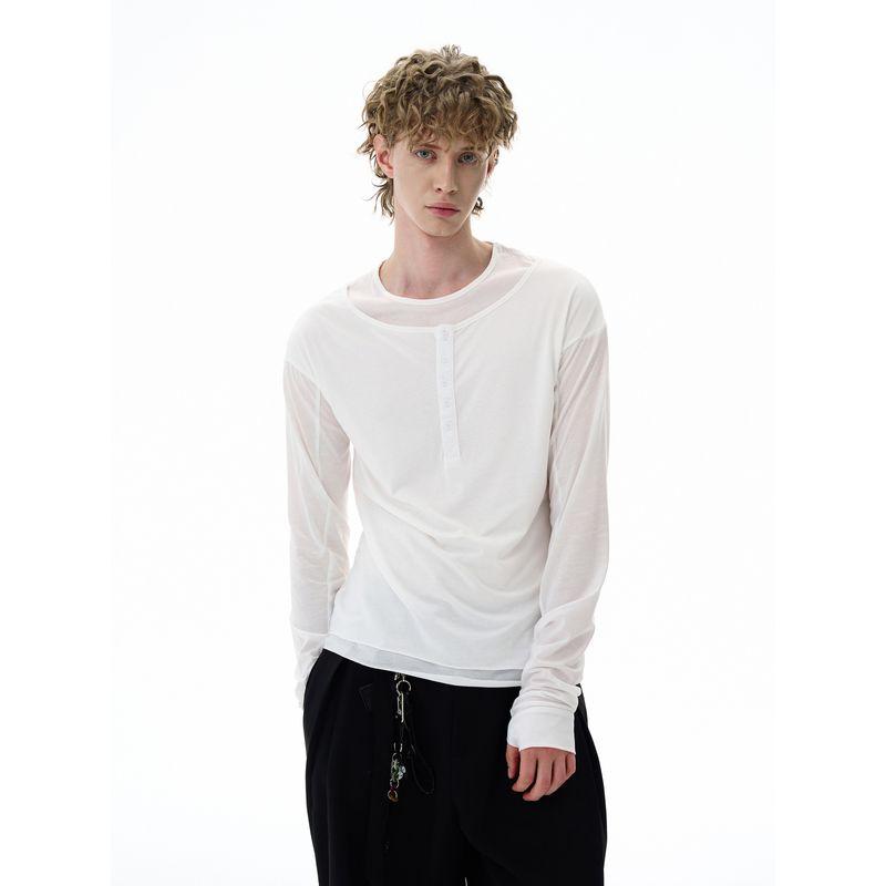 Kisko Design-Inspired Double-Layer Collar Lightweight Long-Sleeve T-Shirt for Men and Women, Cleanfit Casual Fitted Inner Top