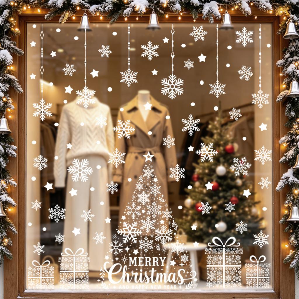 Christmas Window Clings Static Cling Snowflake Decals for Glass, Winter Holiday Decor for Home Bedroom Living Room and Storefront