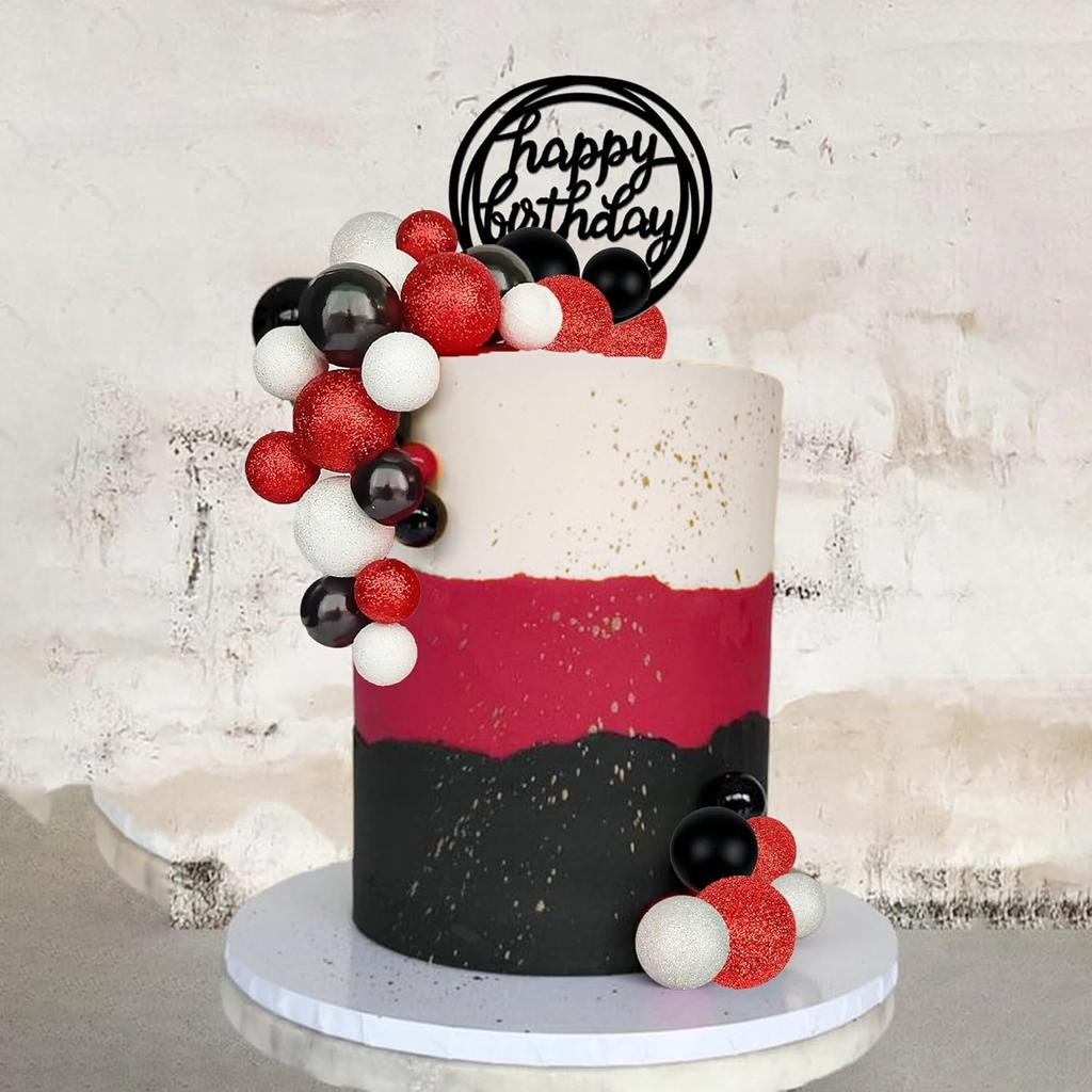 Black Red White Ball Cake Toppers Boho Cake Decorations for Baby Shower Girl Happy Birthday Party Mouse Cake Decoration Supplies