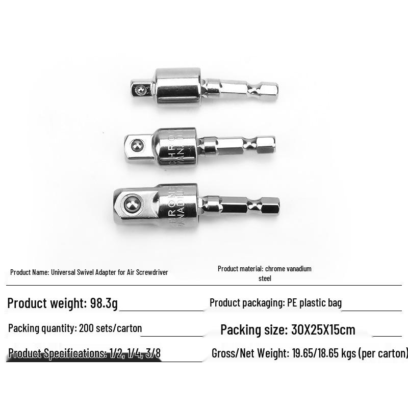 3-teiliger elektrischer Sechskant-Stecknussadapter mit Stahlkugelverbinder