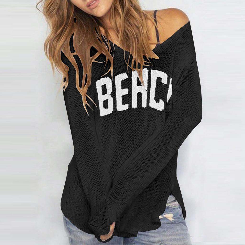 Women V Neck Hollow Knit Crochet Pullover Sweater Loose Fit Lightweight Top Casual Beach Pullover Knitted Blouse
