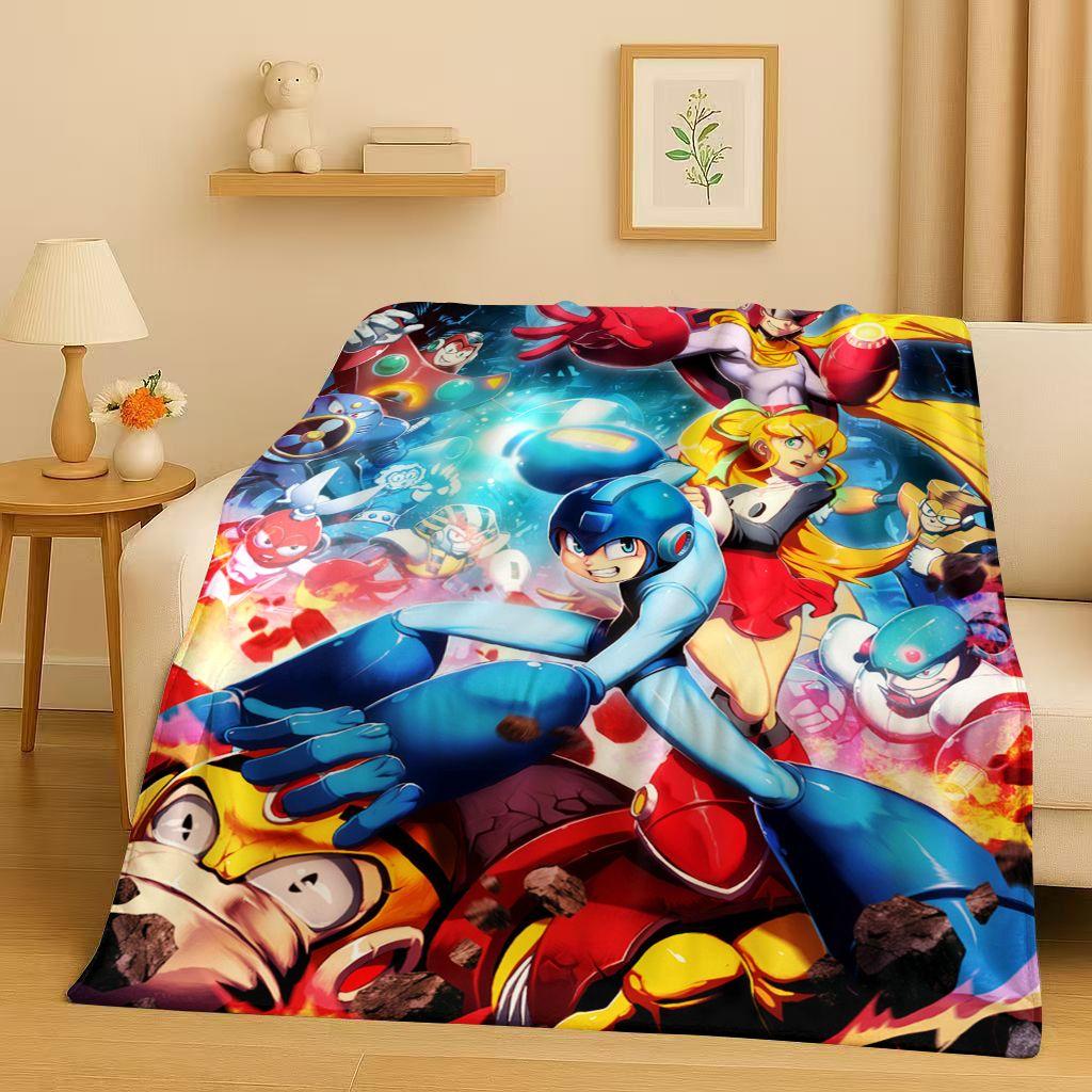 Classic Game Rockman Mega Man Flannel Blanket,Ultra Soft Warm Plush Throw for Home Bedroom Bed Sofa Cover Office Travel Picnic
