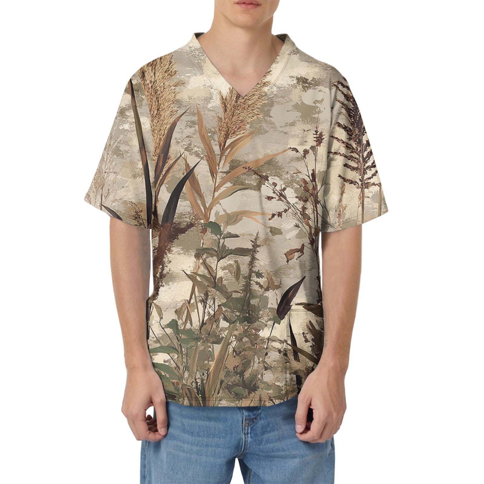 

Мужская рабочая блузка с короткими рукавами и v-образным вырезом с принтом, топ с нагрудным карманом XXL коричневый