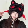 Internet Celebrity Winter Korean Version Cat Ear Hat Pom-pom Small Hat Cartoon Cute Embroidery Plush Little Devil Cat Lei Feng Hat