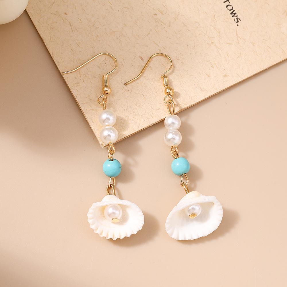Cute Conch Starfish Shell Drop Earrings for Women Girls Boho Pearl Earrings Summer Beach Jewelry Gifts