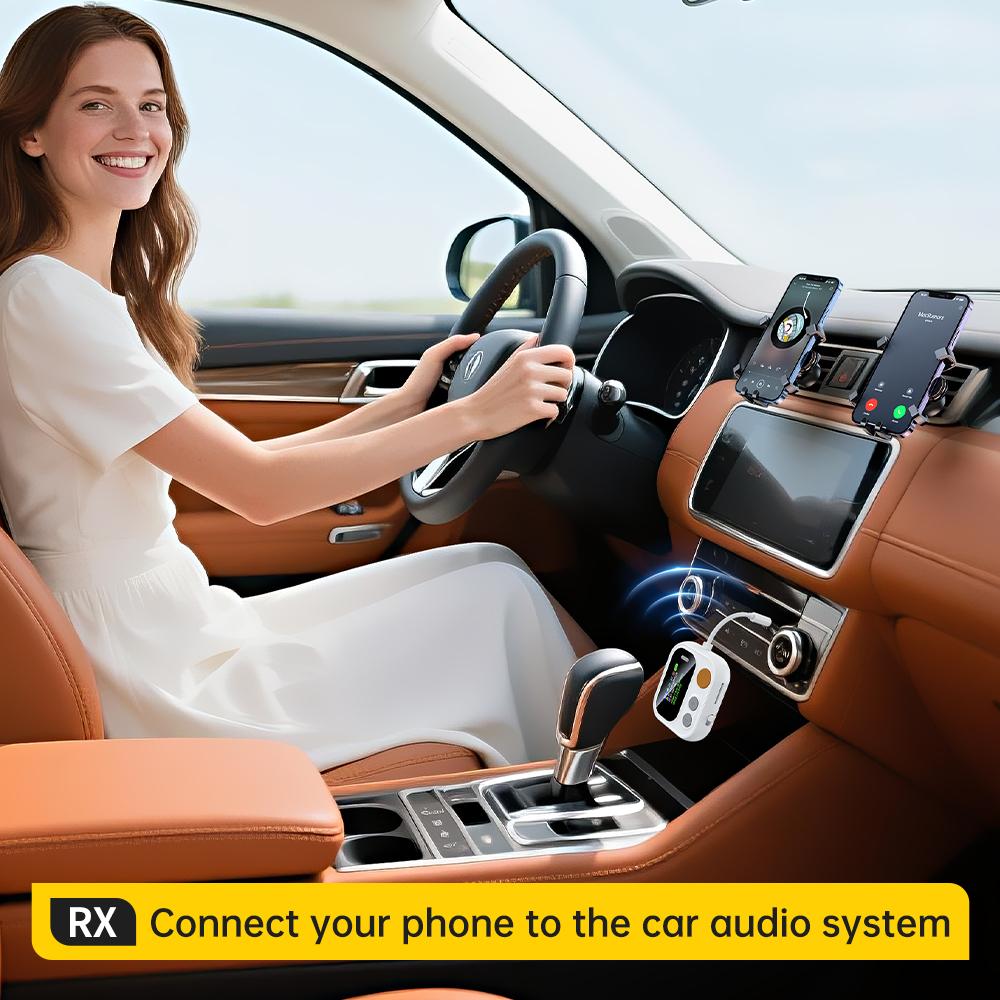 2 In 1 Bluetooth 5.4 Audio Transmitter Receiver Color Screen 3.5MM TF/AUX Stereo Music Wireless Audio Adapter for Car/Home/Airplane Support TF Card