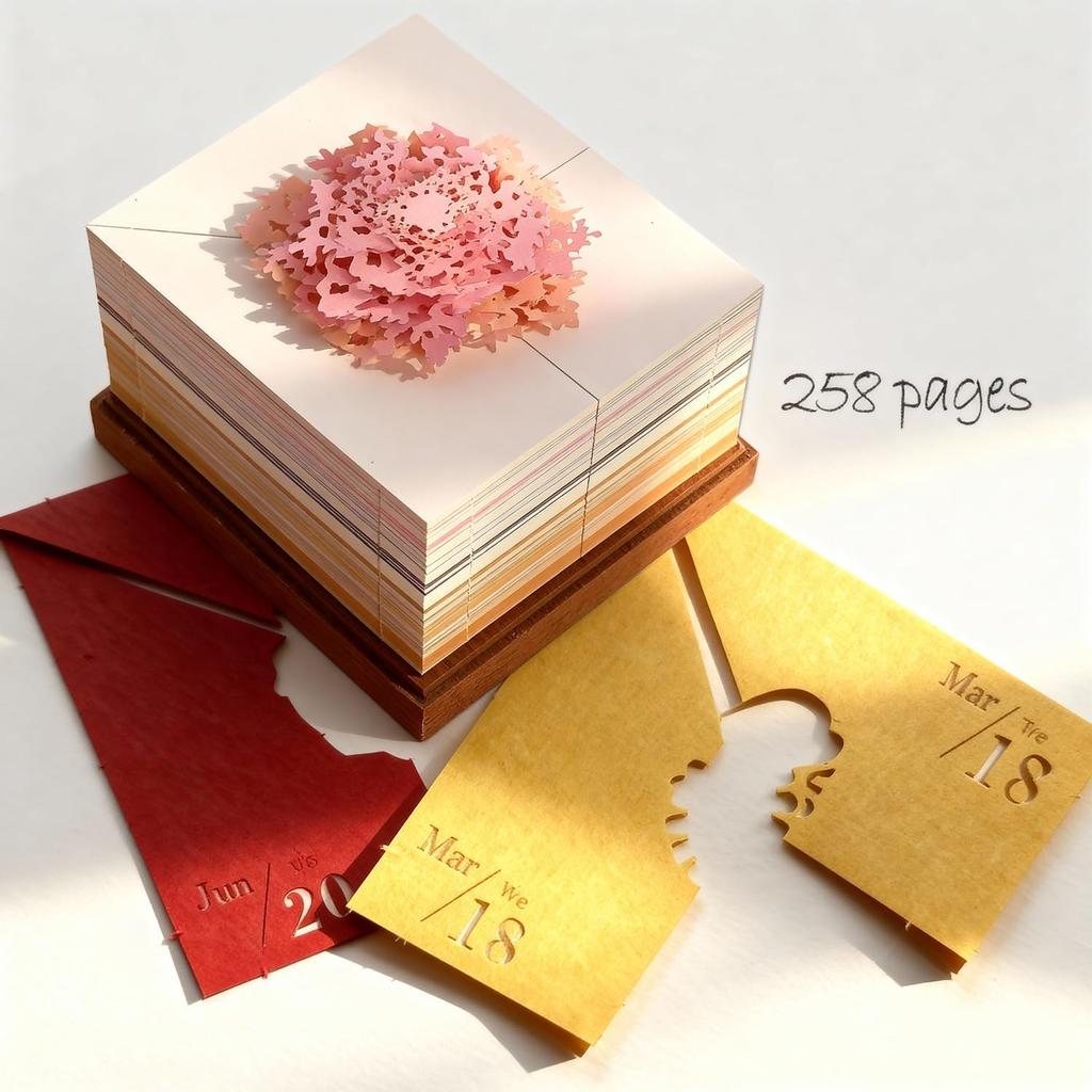 3D Creative Time Piece Calendar 2026 Desk Daily Calendar Decoration with Acrylic Case, Paper Sculpture Non-stick Notes, Paper Carving Art Craft