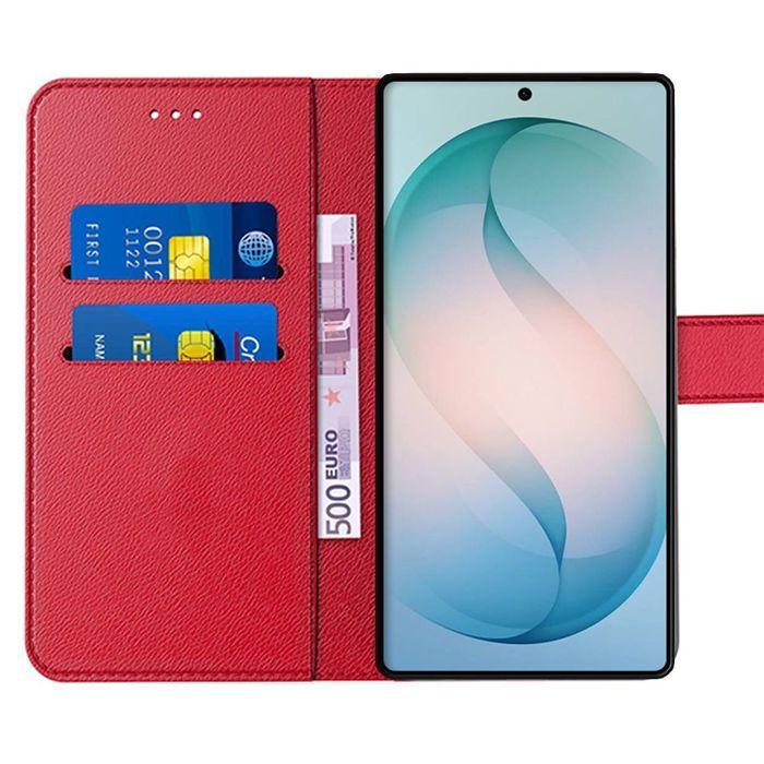 Coque pour Samsung Galaxy S26 Ultra, Protection Rabat Anti-Rayures Antichoc Synthécuir Rouge
