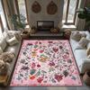 Pink Floral Bohemian Area Rug, Flower Pattern Non-Slip Carpet, Soft Living Room Mat for Cozy Home Decor