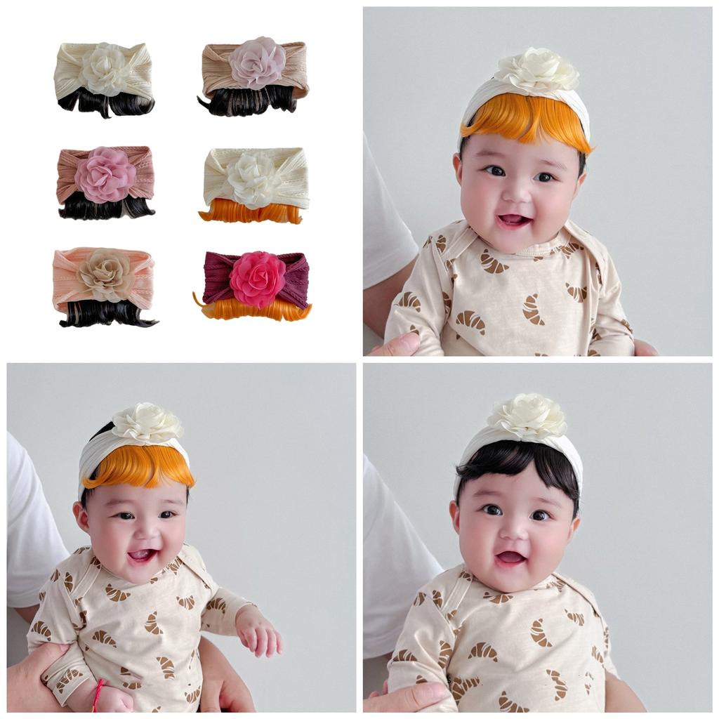 Infant Floral Faux Hair Band Comfortable Headwear Kids Fashionable Flower Wig Headband Cloth for Parties & Birthdays