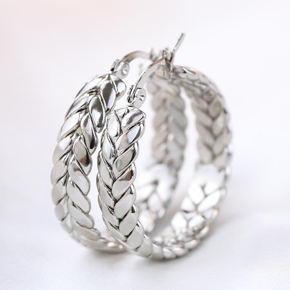 18K Stainless Steel 25MM Wheat Ear Hoop Earrings