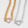Women Streetwear Metal Chain Necklace Rhinestone Hollow Heart Clavicle Necklace Hip Hop Simple Personality Choker Jewelry