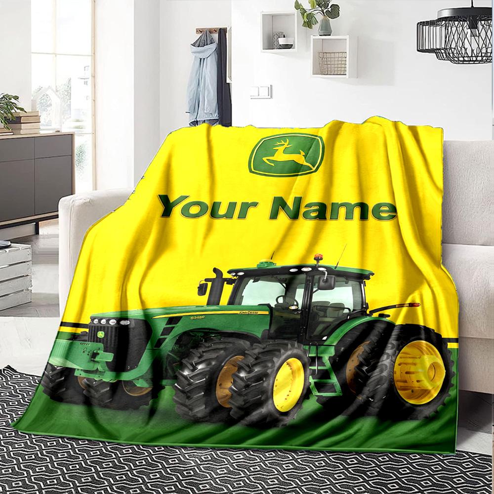 1pc John Deere Banner Blanket with Custom Name, Gift, for Men and Women, Soft Blanket, Good for Sofa Bed Couch Travel, Lightweight Flannel Blanket