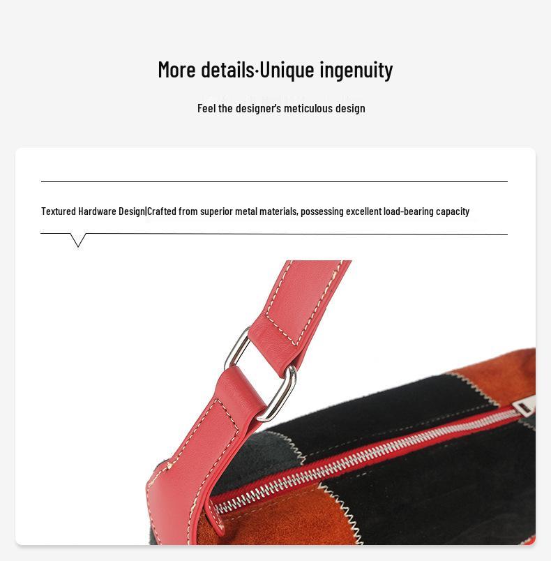 Vintage Frosted Cowhide Color Block Hobo Bag: Stylish High-End Handbag and Casual Crossbody Tote.