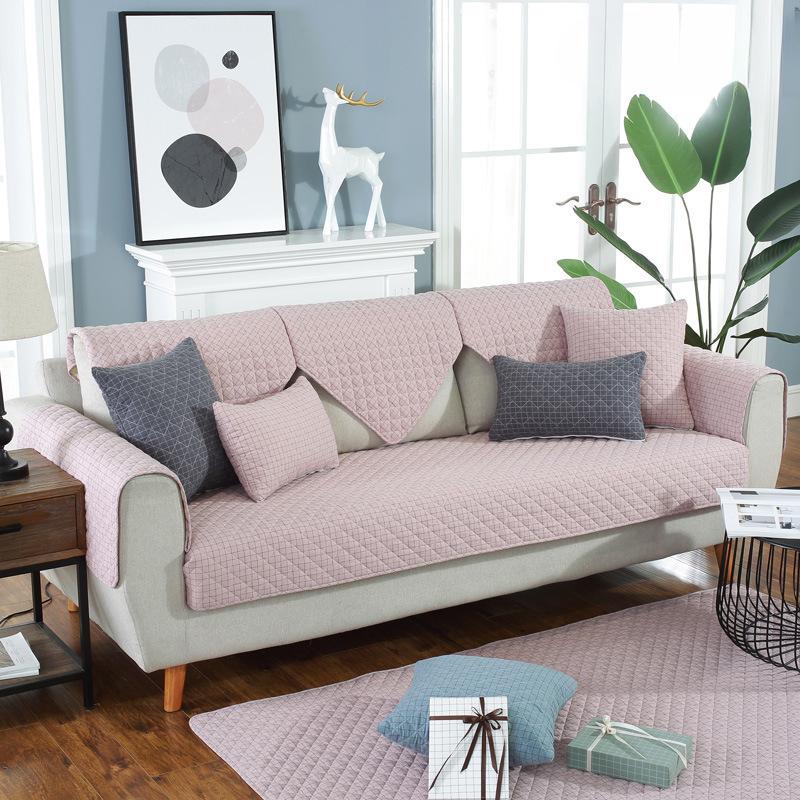 Modern Simple Four Seasons Universal Yarn-Dyed Washed Cotton Sofa Cushion Fabric Non-Slip Leather Sofa Cover Towel Cushion