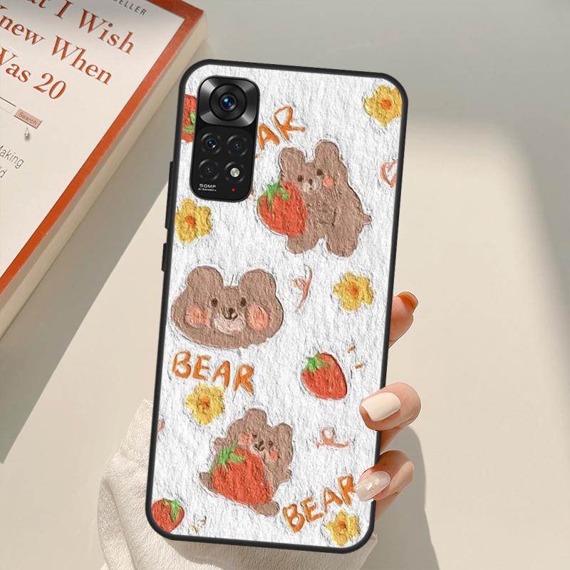 Niedliche Kaninchen Bären Koreanische Ölgemälde Hülle Für Xiaomi Redmi Note 11 10 Pro 8 9 9S 10S 11S 9A 9C 10A 10C K40 K50 Gaming Hülle