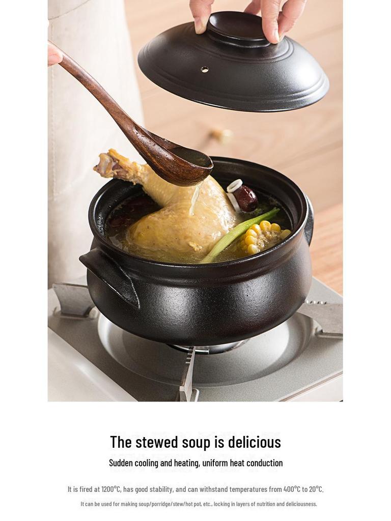 Black Stoneware Korean Drum-shaped Casserole: High-Temperature Resistant Ceramic Stew Pot for Household and Commercial Use
