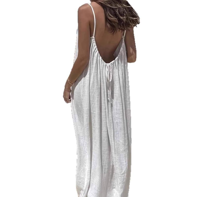 Women's Backless Maxi Dress Spaghetti Strap Open Back Loose Fit Summer Sundress