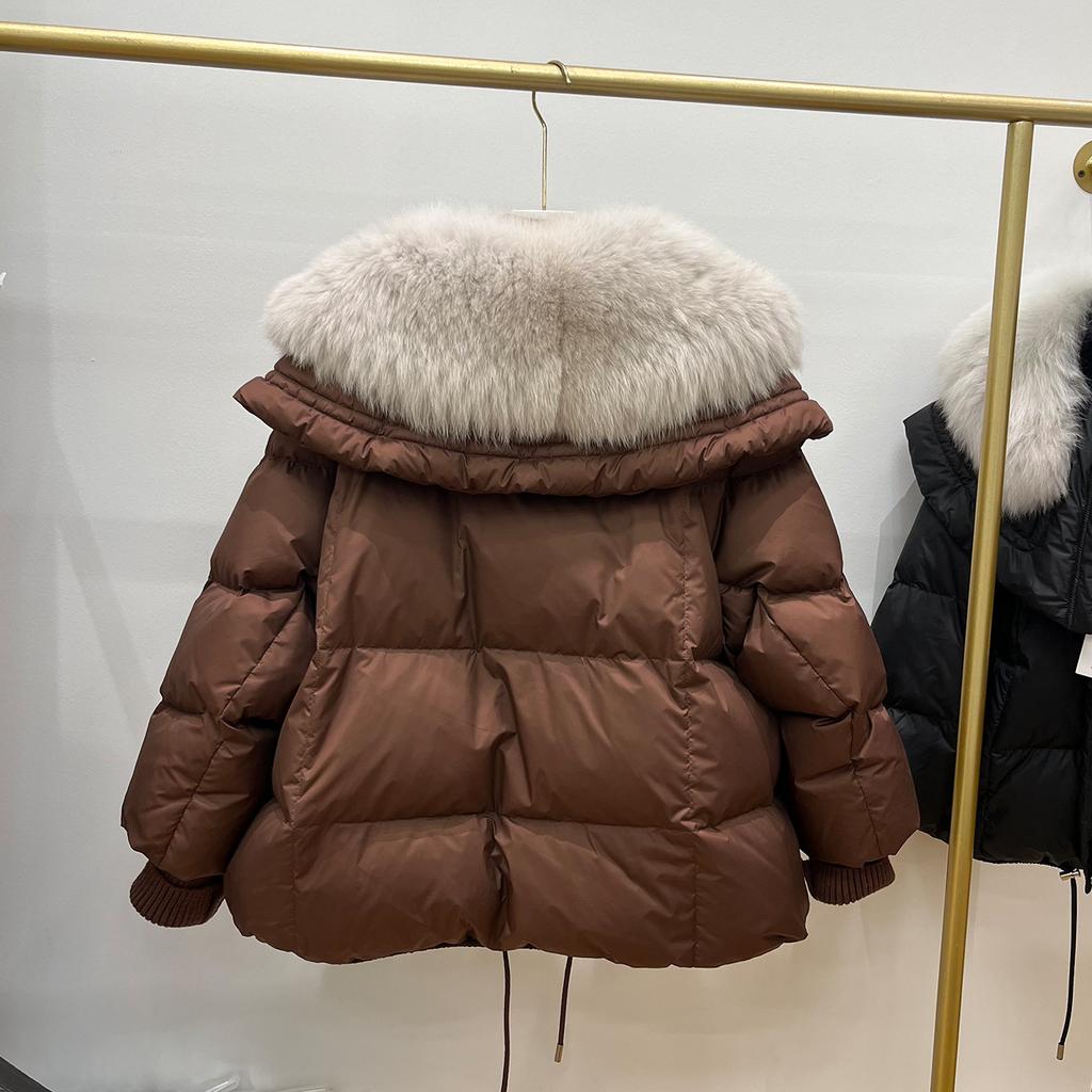 European New Natural Fox Big Fur Collar Down Jacket Women's Short Thickened Warm Loose Pie Overcome Coat