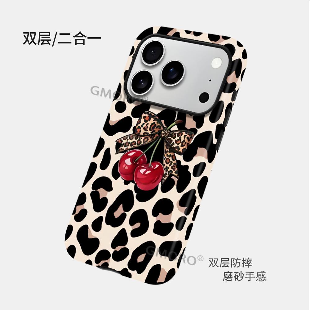 Hot-selling Trend Leopard Print Cherry Iphone17promax Mobile Phone Case Apple 14pro Film Case 16/15