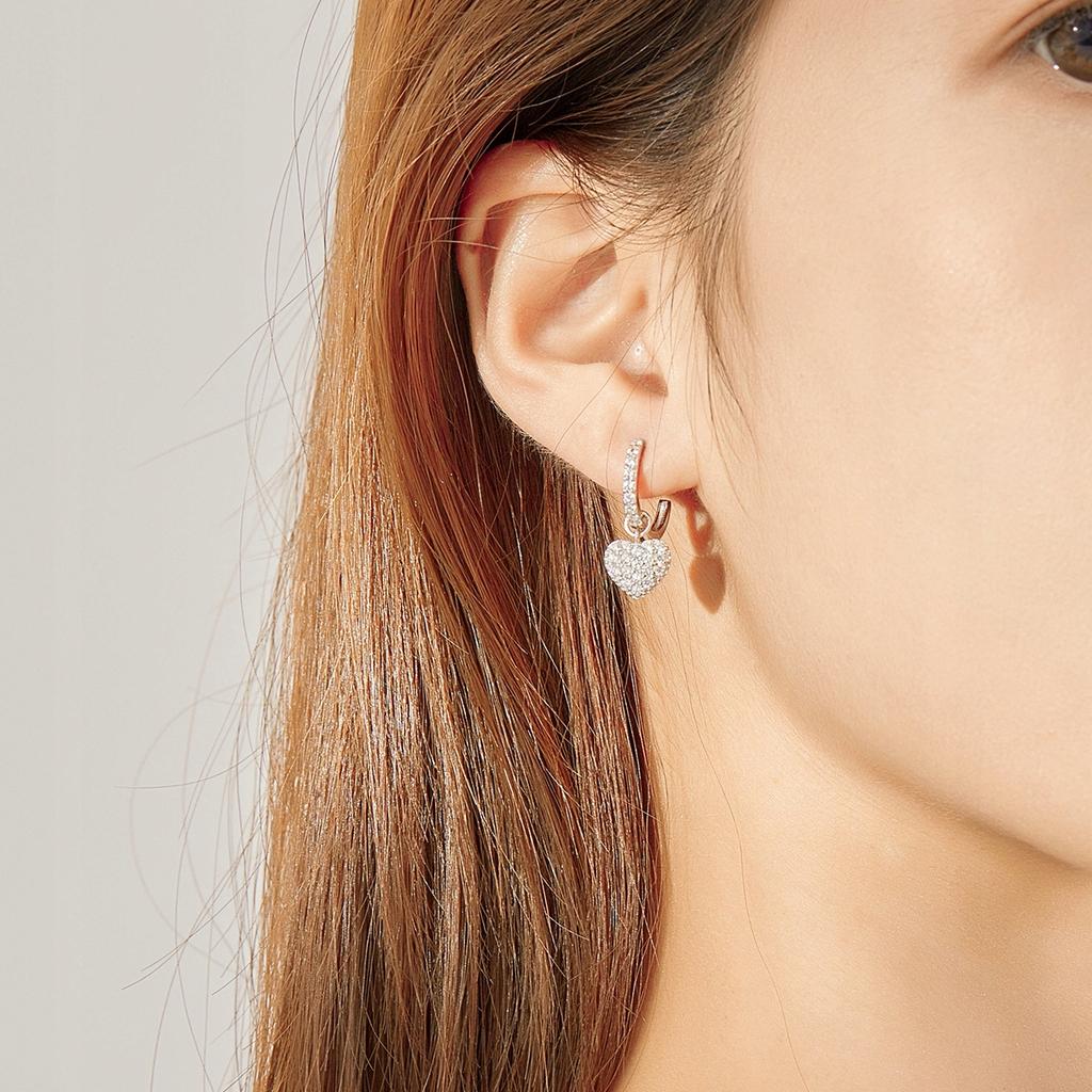 S925 Earrings, Hanging Hearts, Zircons, English Crystals