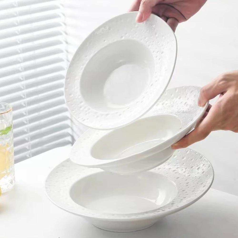 Französische Kreative Salatschüssel Strohhut Premium Gefühl Hotel Abendessen Westliche Pasta Keramik Weiß