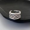 Adjustable Open Ring Couples Geometric Hollow Heart Design Vintage Style Plated Unisex Wide Band